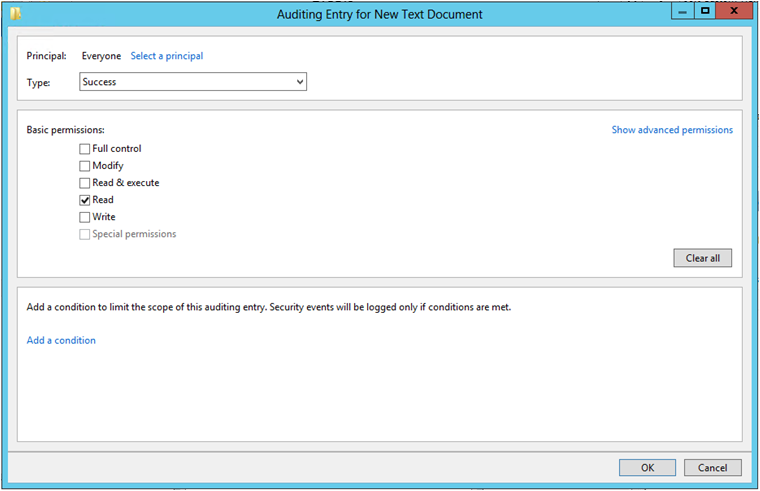 Audit Policy Setting for Windows Server 2012 Unauthorized File Access